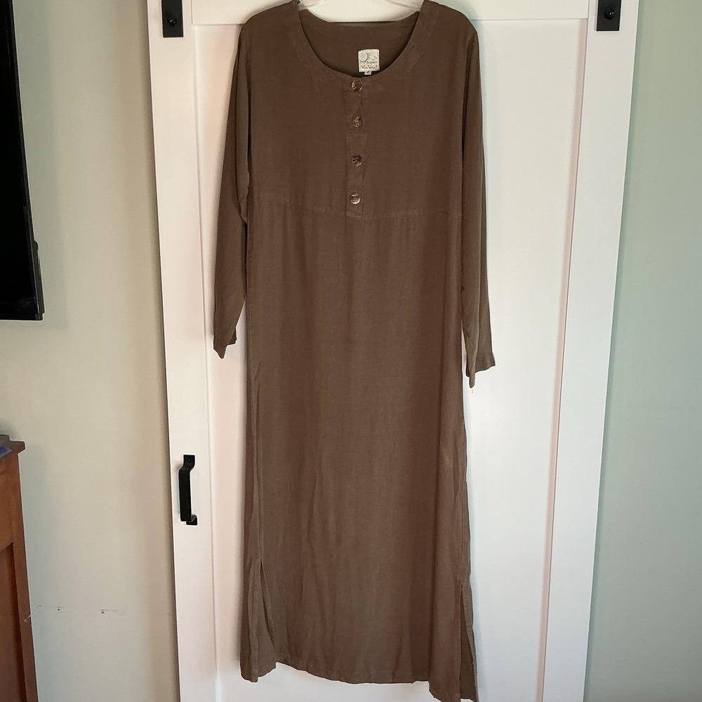 Vintage Vía Vai By Pollero Long Sleeve Dress Cottagecore Lagenlook‎ Size S Brown